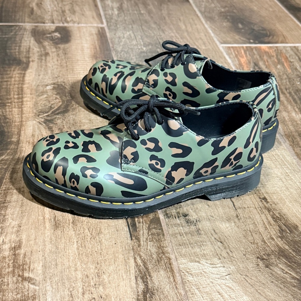Dr. Martens 1461 Distorted Leopard Print Leather Oxford Shoes,Green, 7M/ 8W - Picture 9 of 13